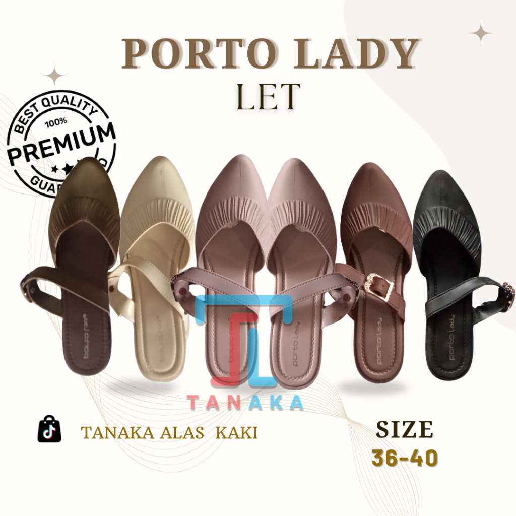Sepatu Wanita Mules Porto Lady LET size. 36-40 / Bahan karet sintesis, Nyaman, Anti slip, Ringan, da
