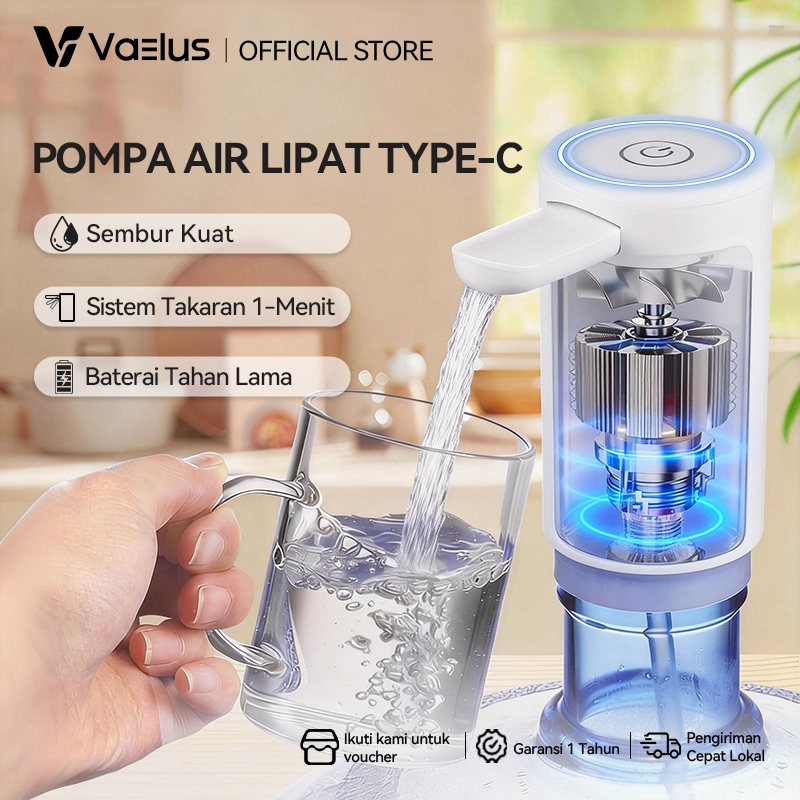 VAELUS Pompa Air Galon Elektrik Type-C charging  Pompa Galon elektrik Lipat Sekali Tekan, Tahan Lama
