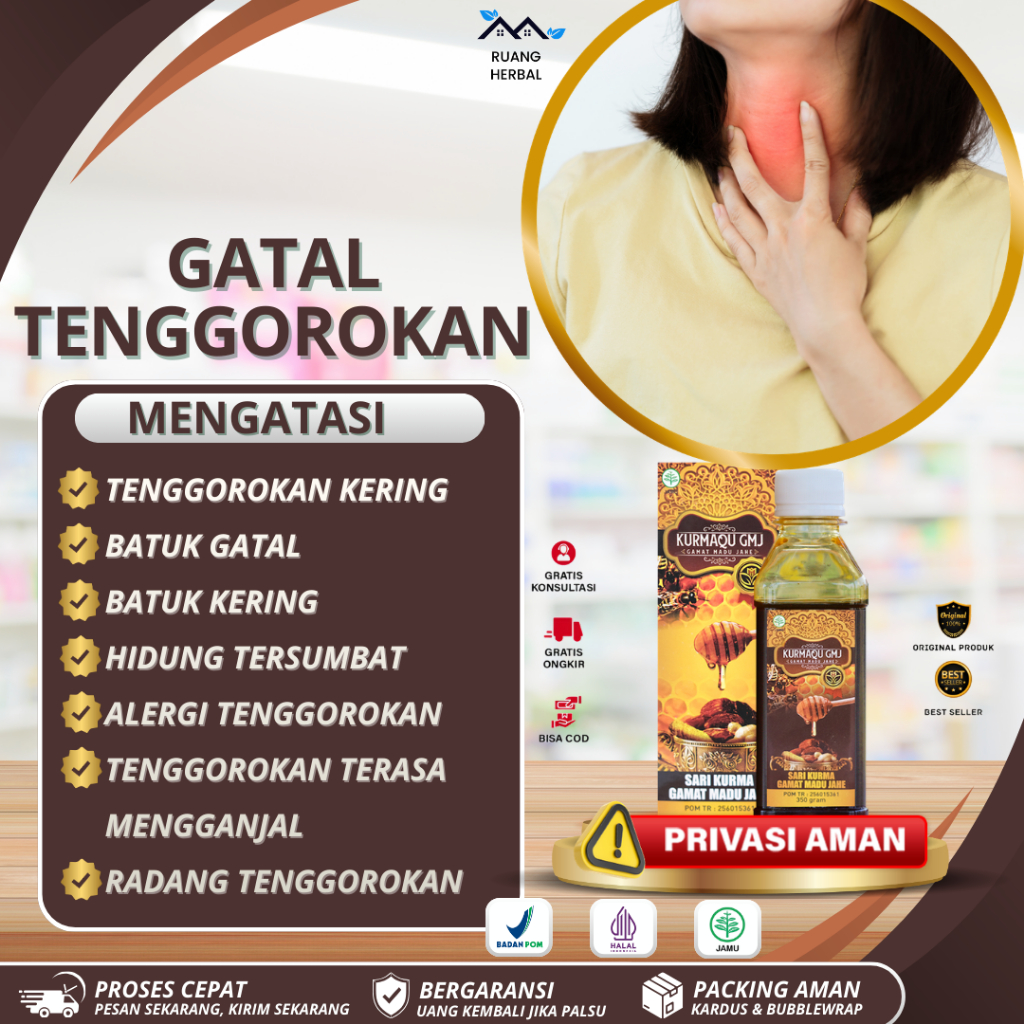 Kurmaqu GMJ Sari Kurma Atasi Gatal Tenggorokan, Tenggorokan Kering, Batuk Gatal, Batuk Kering, Hidun
