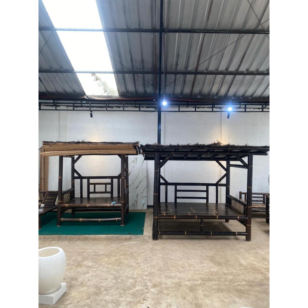 Saung Bambu Hitam asli (GAZEBO)dengan 2 pilihan ukuran (1,5x1)&(1,5x2)tinggi 180cm