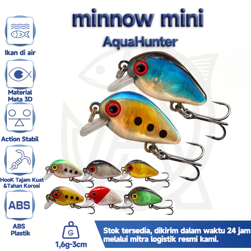1.6g-3cm minnow mini umpan pancing lure hampala wader nila mahseer swimmer lure minow umpan casting