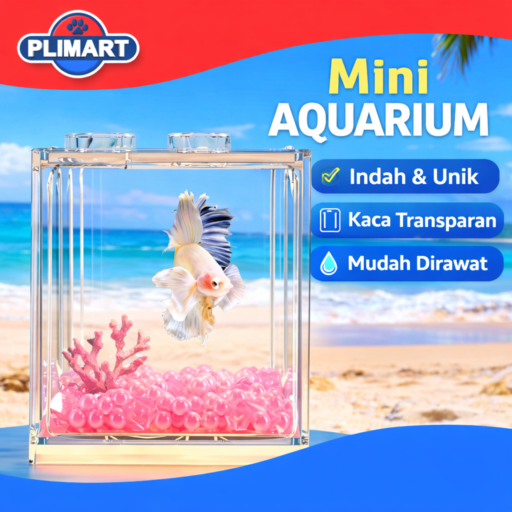 Aquarium Mini Full Set Tank Meja 12*10*8cm– Dekorasi Aquascape + Aksesoris + Rumah Ikan Cupang / Fis