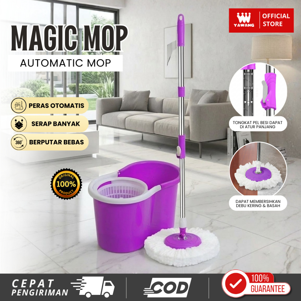 YAWANG Indonesia Alat Pel Lantai 360 Putar Spin MOP Automatis Ultra MOP Lantai Peras MOP Bucket Embe