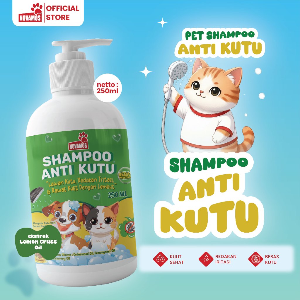 NOVAMOS Sampo Kucing Anti Jamur dan Kutu Pembasmi Kutu Kucing Shampo Kutu Kucing Ampuh Shampoo Kucin