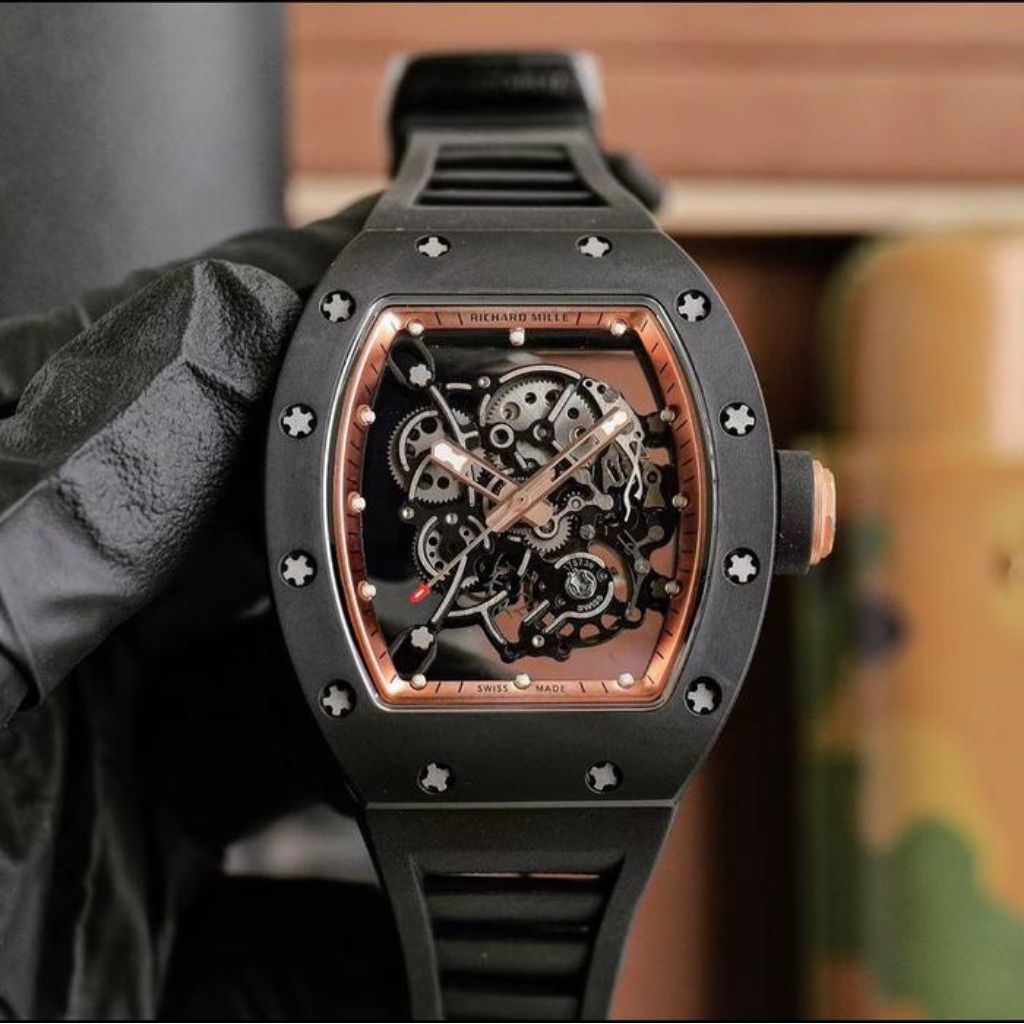 RM SPESIAL JAM TANGAN RM055 BUBB4 WATS0N BLACK ROSE SWISS MATIC