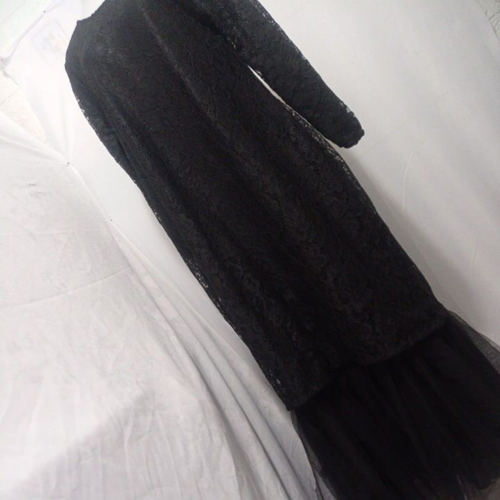 Dress Gamis Brokat Kombinasi Tille Premium Hitam Mewah - RFB