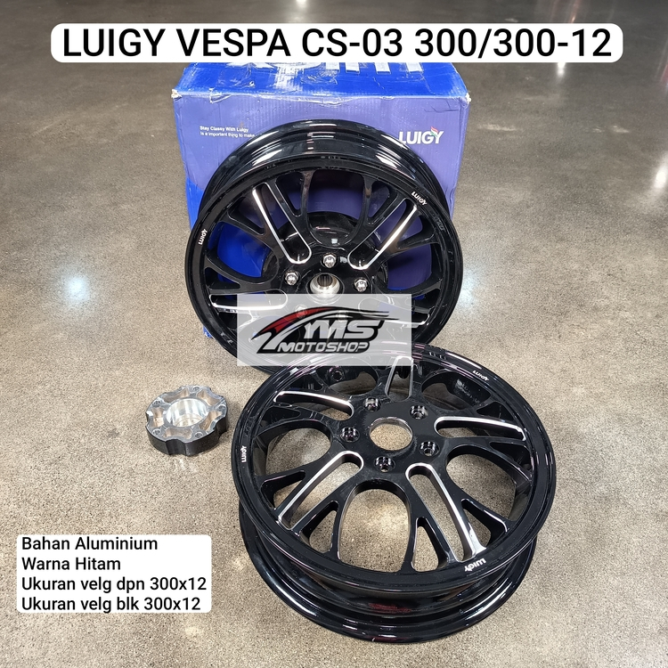 LUIGY VELG MOTOR VESPA CS-03 300/300 RING 12 HITAM