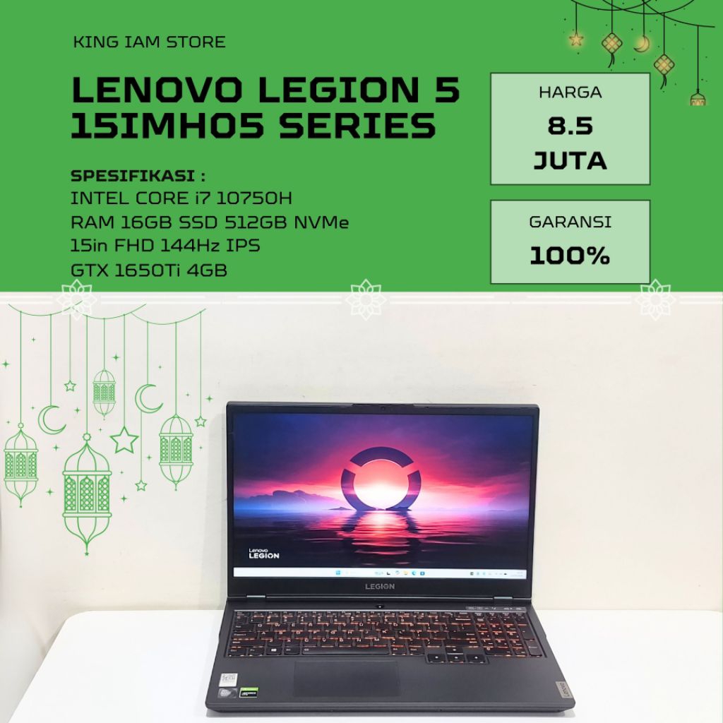 LENOVO LEGION 5 15IMH05 INTEL i7 10750H GTX 1650Ti RAM 16GB SSD 512GB LAYAR 144Hz