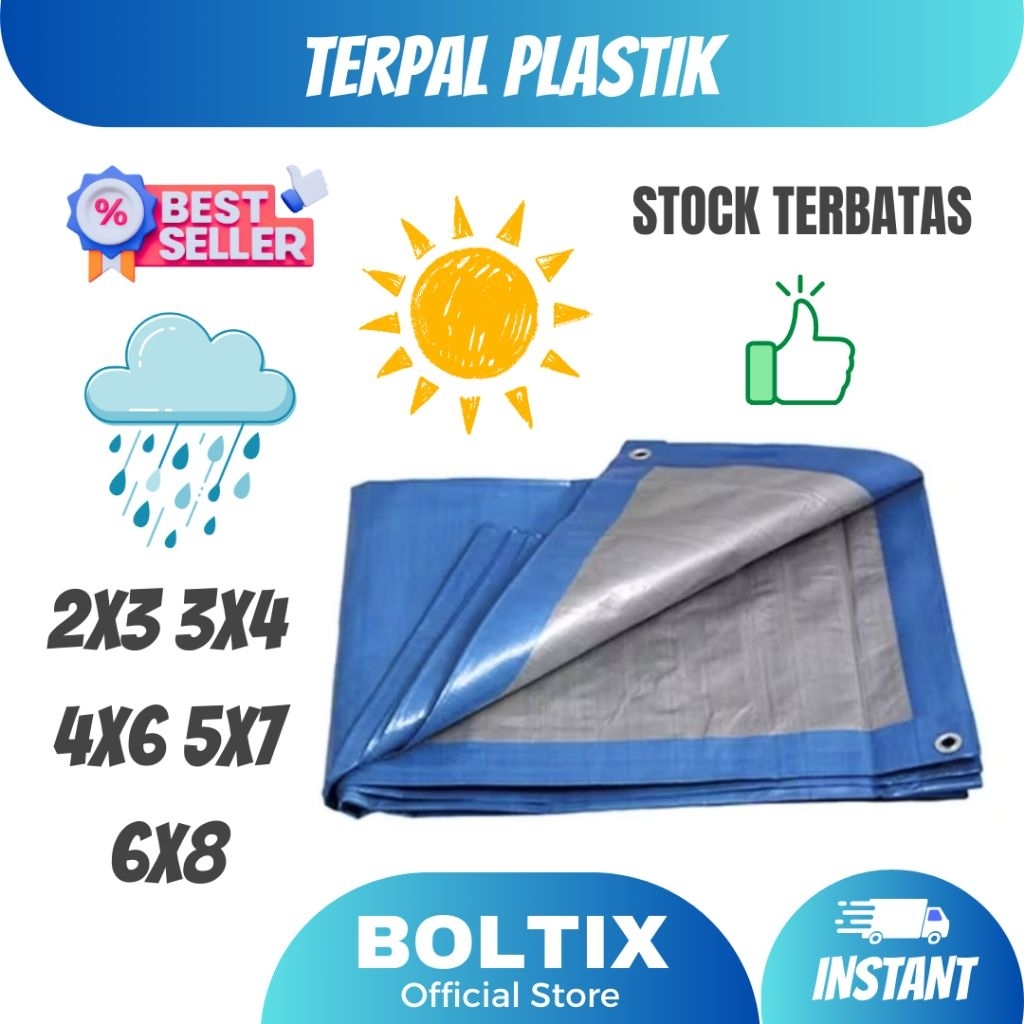BOLTIX Terpal Tenda Warung Plastik Tebal - Penutup Barang Muatan Truk & Alas Jemur Padi 2×3 3×4 4×6 