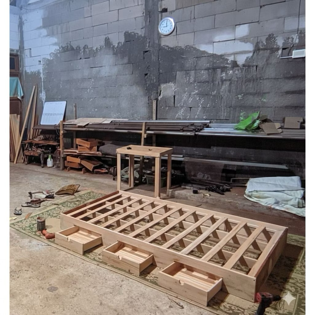 Dipan Kasur 3 Laci | Dipan Kasur | Kayu Mahoni Soli