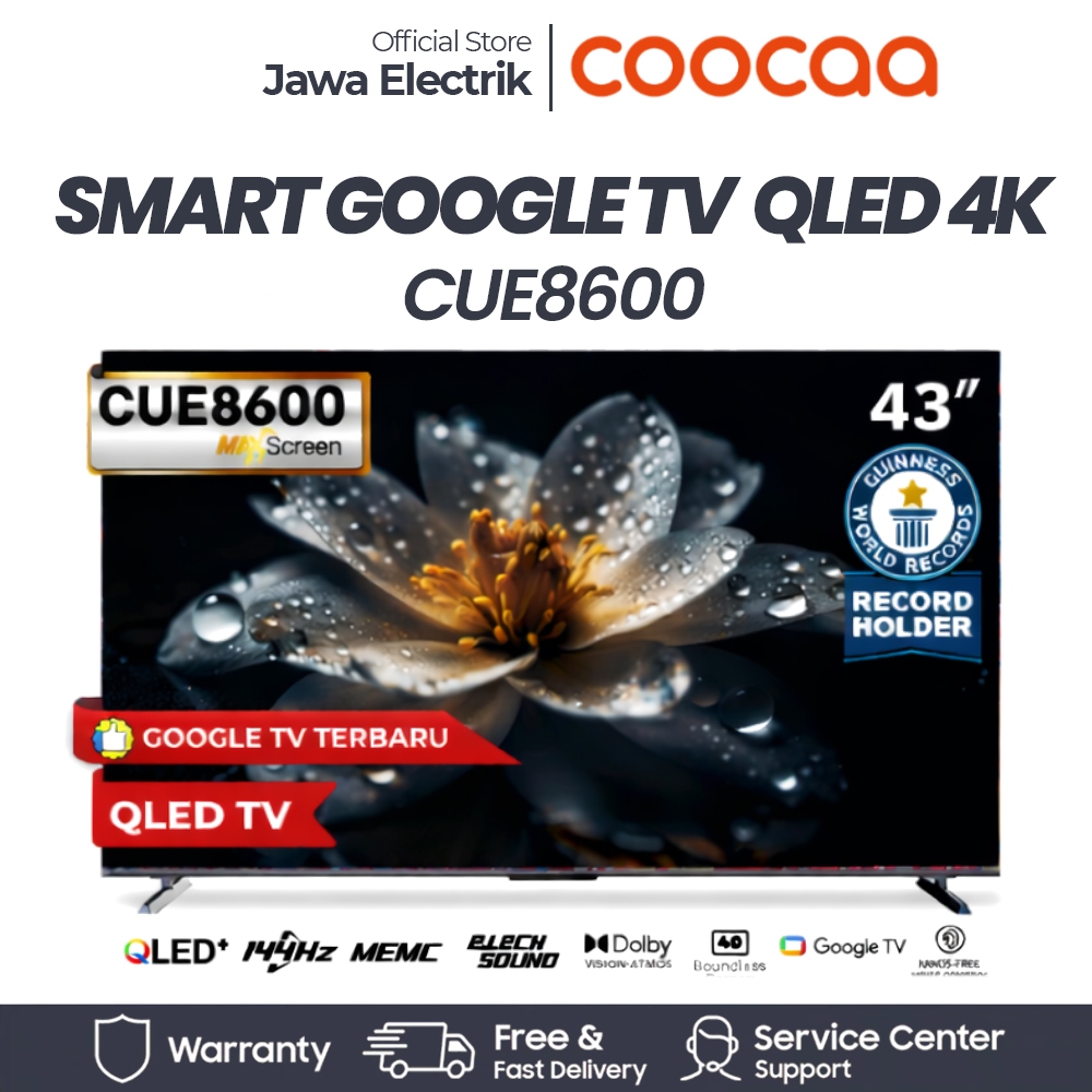 COOCAA 43CUE8600 43" Smart GOOGLE TV QLED DIGITAL HDR DOLBY GARANSI RESMI
