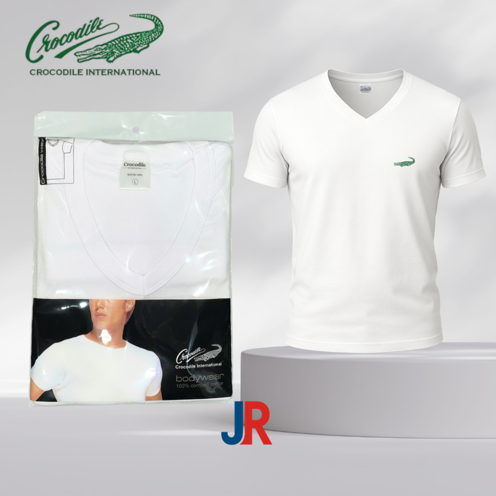 Kaos Putih Polos Crocodile Pria Kerah V Tipe 817