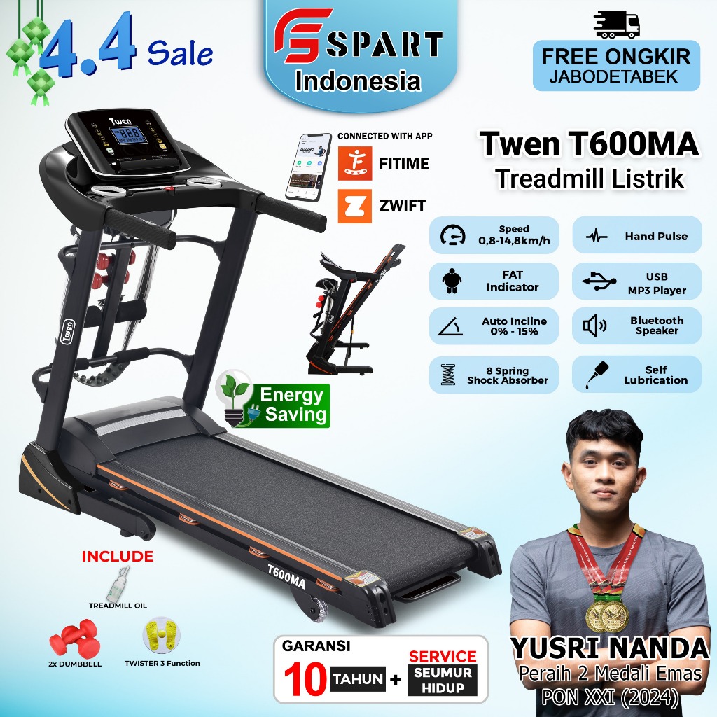 TWEN T600M T600MA series Treadmill Portable / Treadmill Electric Low Watt / Treadmill Elektrik Alat 