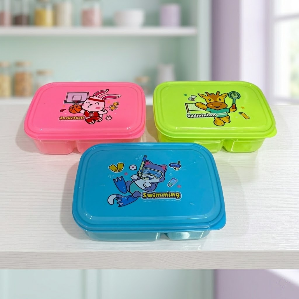 Lunch Box Sekat 3 Anti Campur - Kotak Makan Anak Sekolah Food Grade Aman