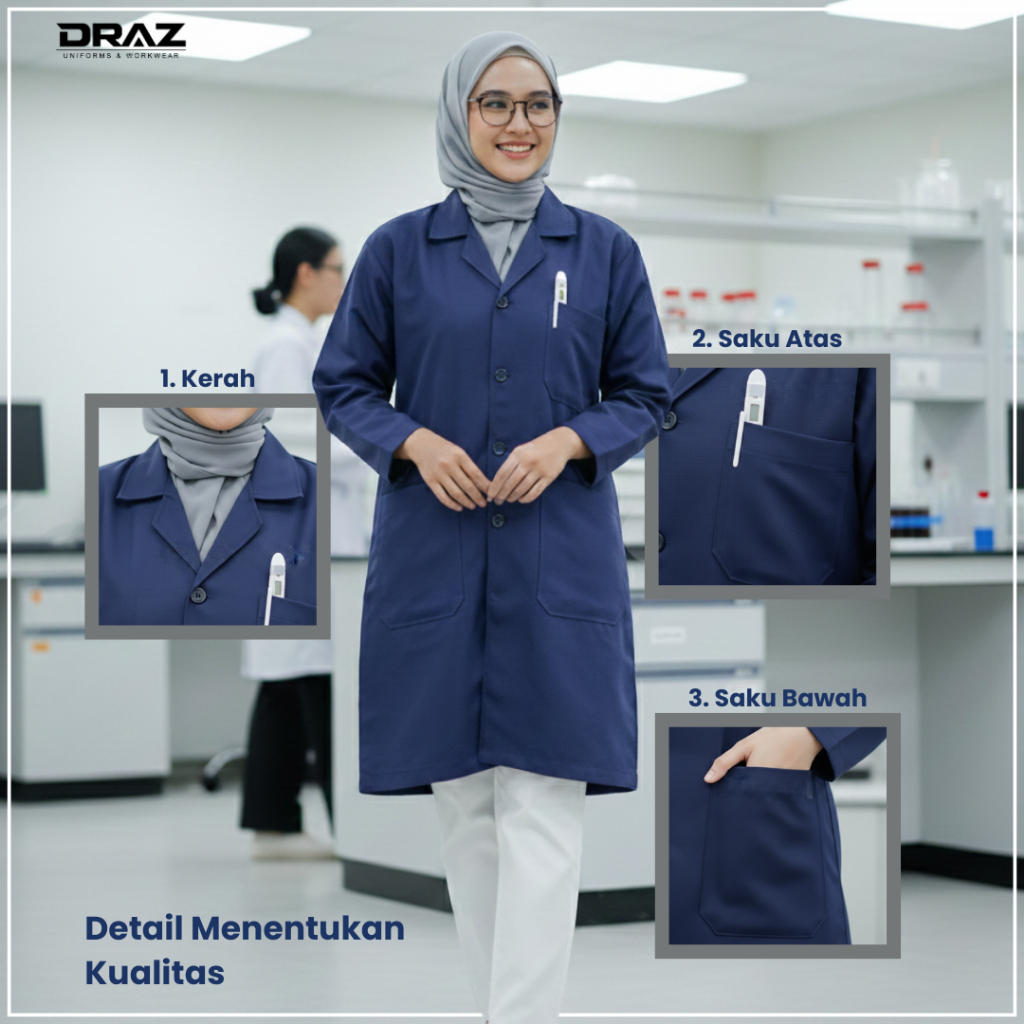 TOKODRAZ - Jas Lab, Jas Laboratorium, Jas Lab Biru Dongker, Jas Lab Lengan Panjang Baju Laboratorium