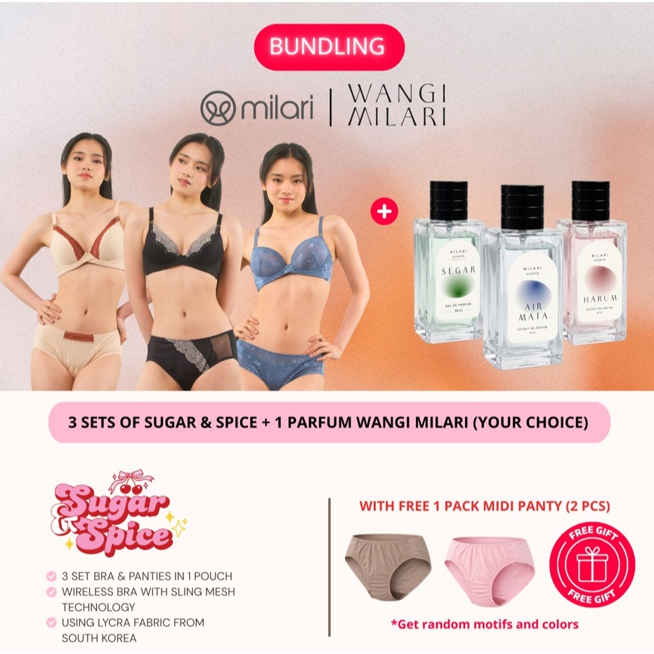 BUNDLING BRA MILARI LYCRA SERIES SUGAR AND SPICE WITH WANGI MILARI FREE MIDI PANTIES 1 PACK