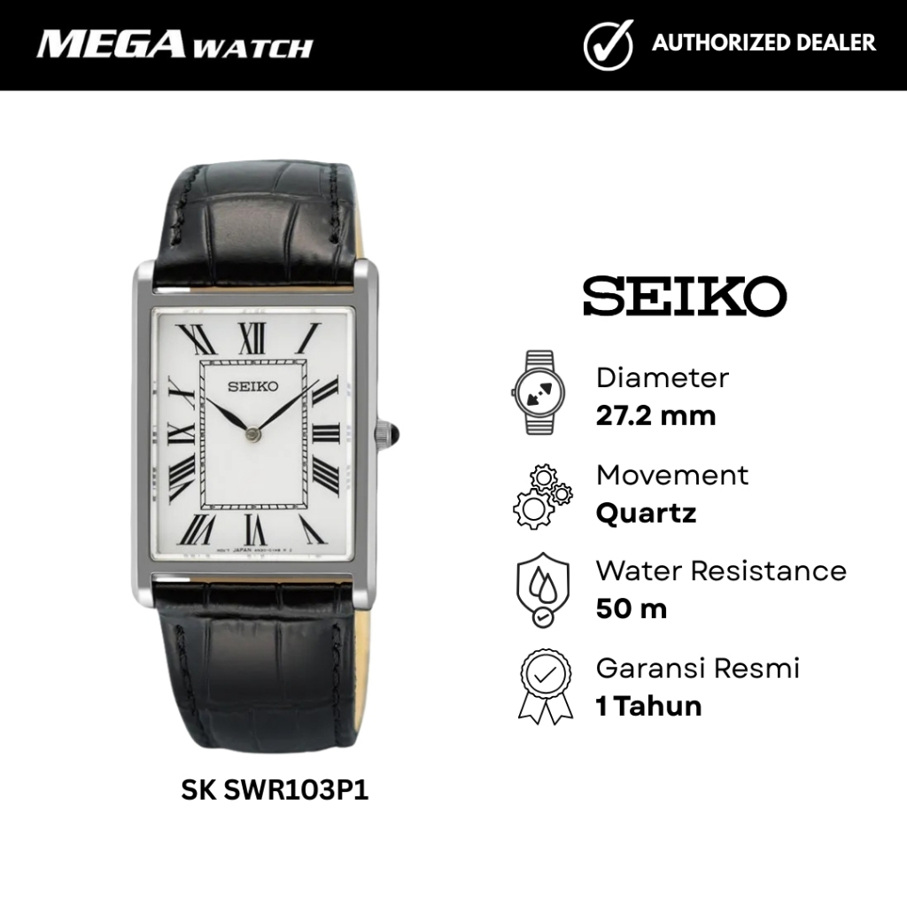 Jam Tangan SEIKO Tank Pria Original SK SWR103P1 White Dial