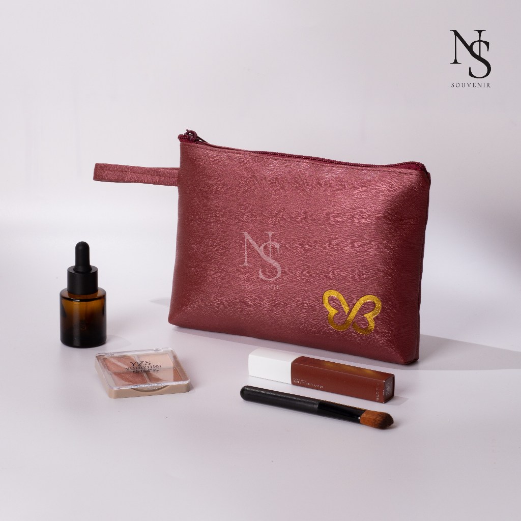 Pouch kapal metalik souvenir pernikahan dompet pouch tempat wadah kosmetik makeup souvenir mewah ham
