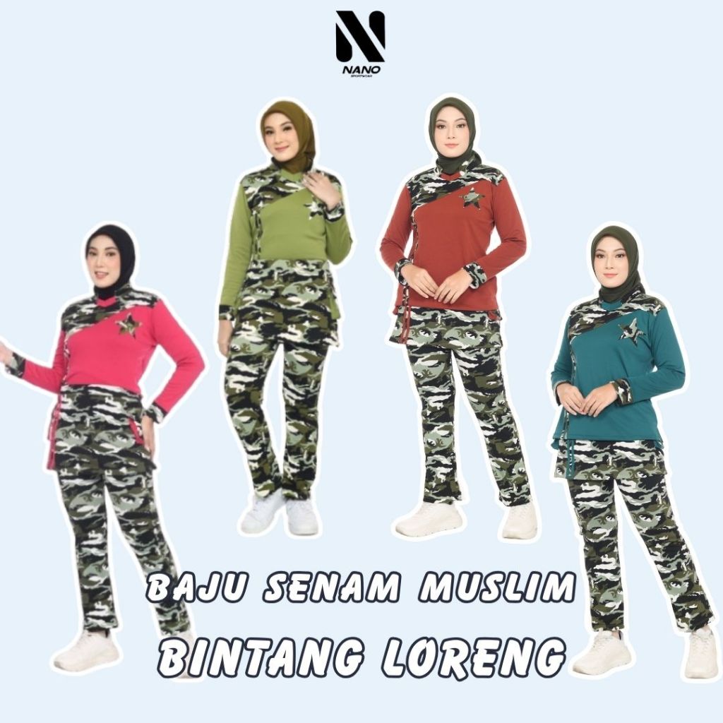 NANO SPORTSWEAR BAJU SENAM MUSLIM / BAJU OLAHRAGA BINTANG LORENG / BAJU SENAM WANITA / BAJU SENAM LO