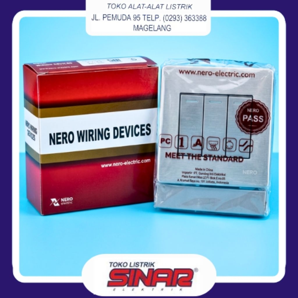 Saklar Lampu 3 Gang Nero Wiring Devices | Switch Dinding 3 Tombol | Saklar Listrik Rumah