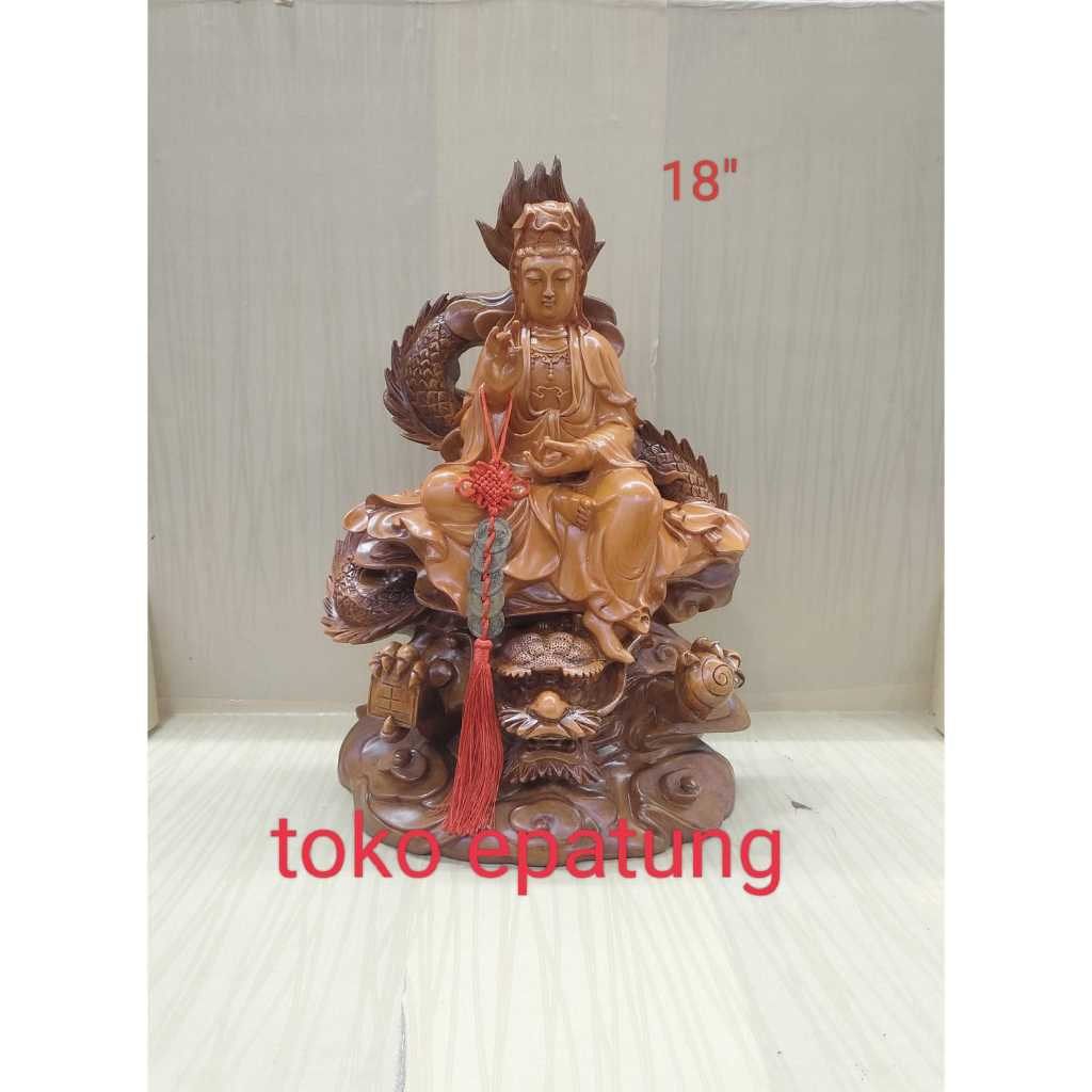 patung dewi kwan im / kwan in / guan yin - naga - fiber 19 inch