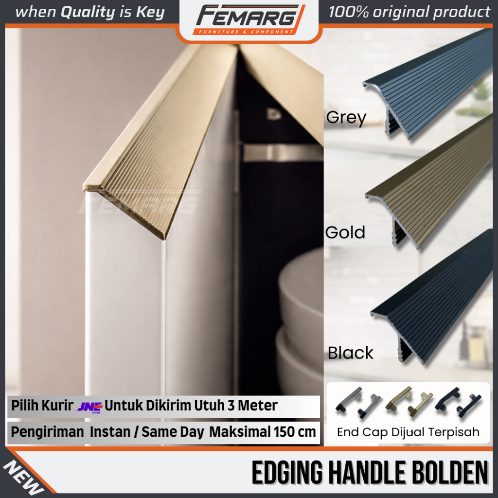 edging handle bolden aluminium FEMARG | profil alumunium gagang pintu lemari edging