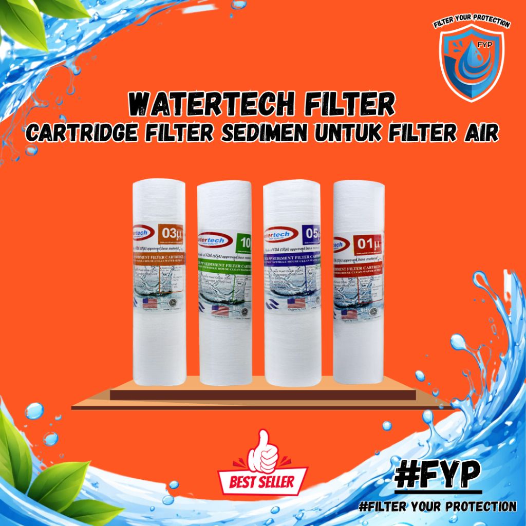 Sedimen WATERTECH 10 Inch Filter Cartridge RO Air Minum Rumah Tangga Depot PDAM Sumur 01 03 05 10 Mi