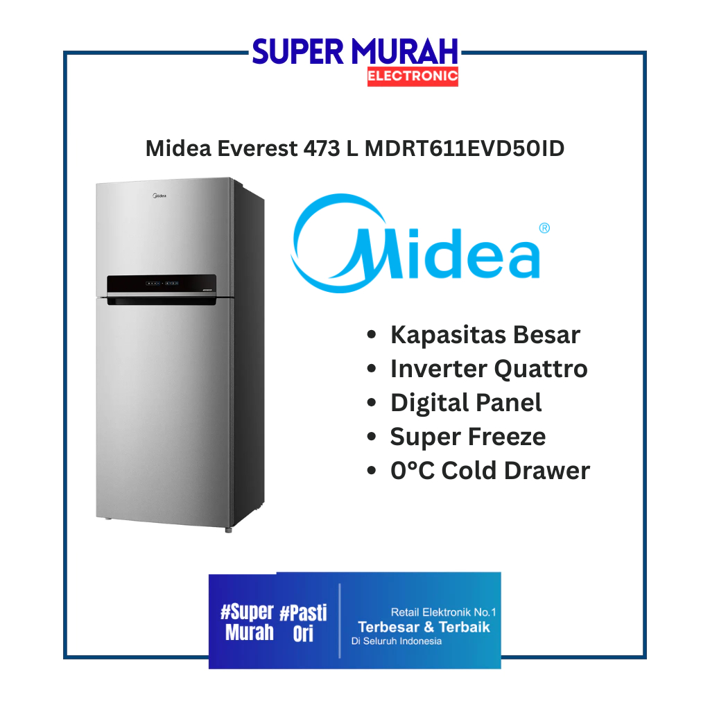 Midea Kulkas 2 Pintu Inverter 415L MDRT611EVD50ID Jumbo Fridge Low Watt | SMELECTRONIC