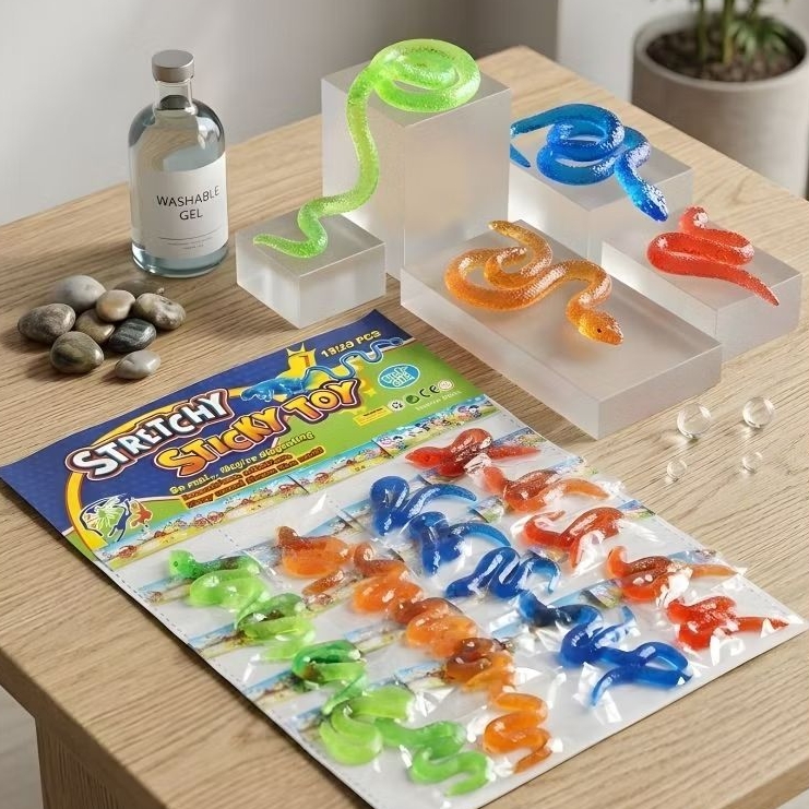 { Isi 1 Lembar } Mainan Ular Lengket Lempar Tembok Stretchy Sticky Snake Toy Anak Viral Mainan Senso
