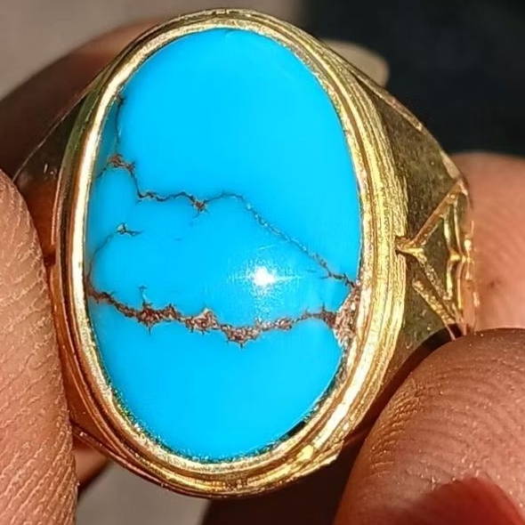 Cincin Batu Akik Pirus Persia Urat Merah Asli Harga Murah