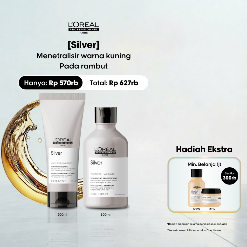 Silver Shampoo 300ml + Conditioner 200ml -Perawatan Untuk Rambut Bleaching by L'Oreal Professionnel