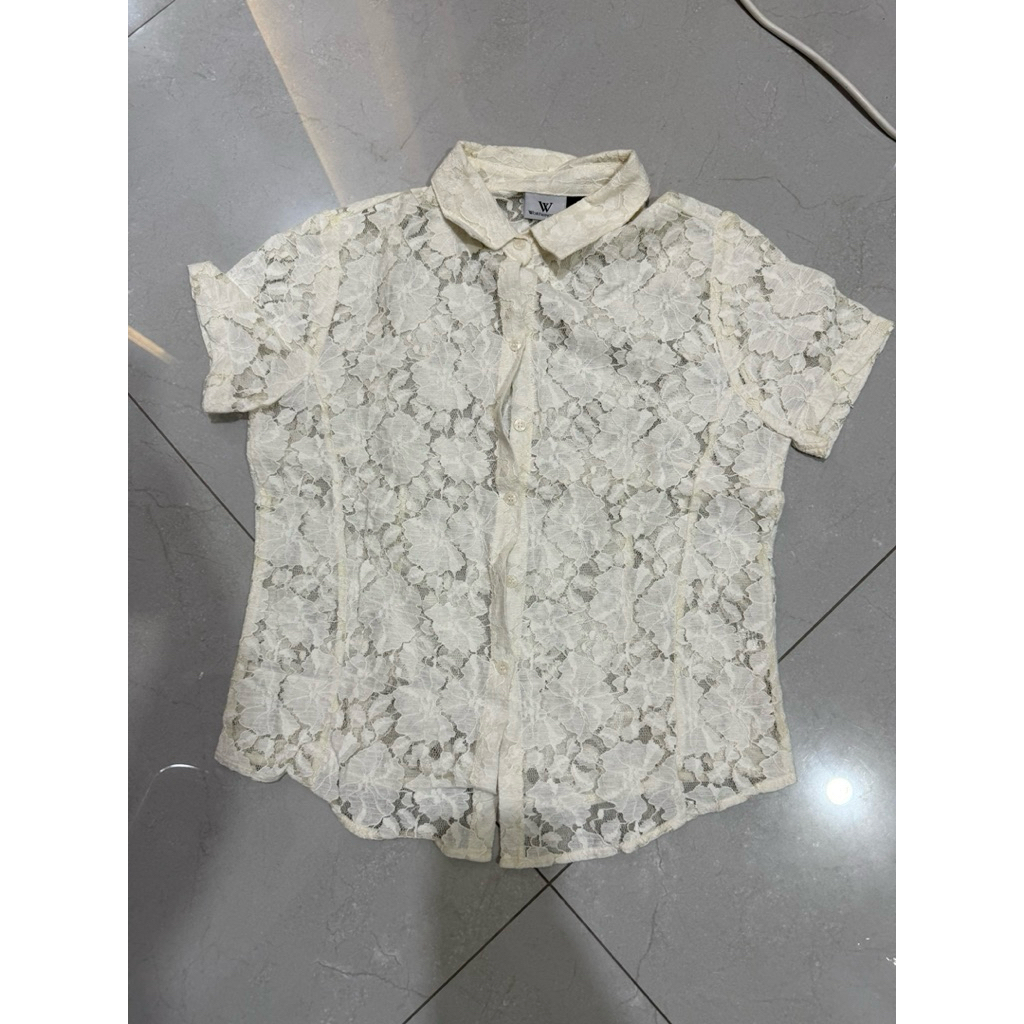PRELOVED | Atasan Wanita Putih Brokat