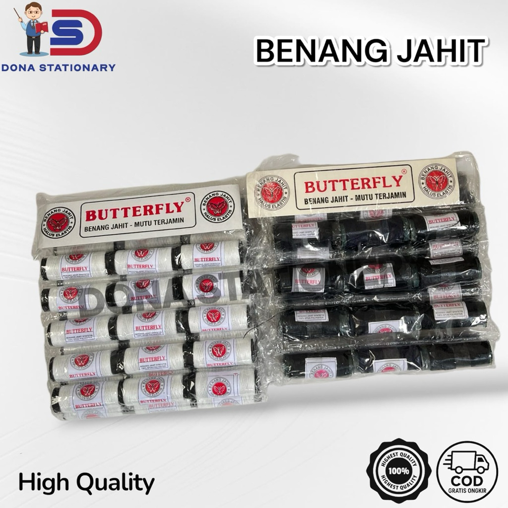BUTTERFLY BENANG JAHIT TANGAN BESAR Putih / Benang Jahit Mesin Hitam