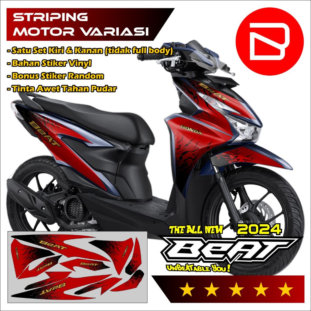 Striping Beat 2024 Keren - Striping Beat Deluxe GEN2 2024 GAGAH - Set Stiker Motor Kece Variasi Abst