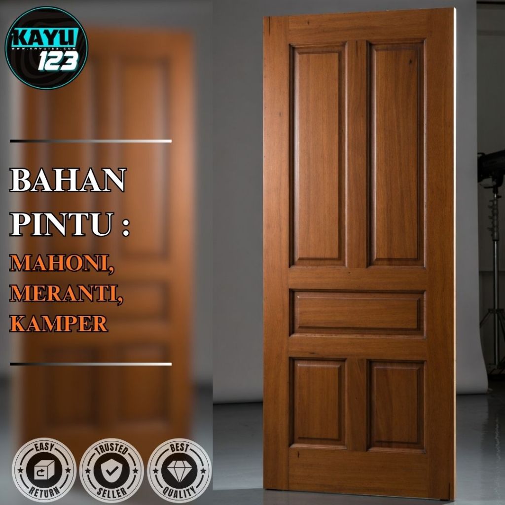 Daun Pintu Solid Non Finishing Kayu Solid Premium Siap Finishing Model 007 - Bisa Custom Ukuran