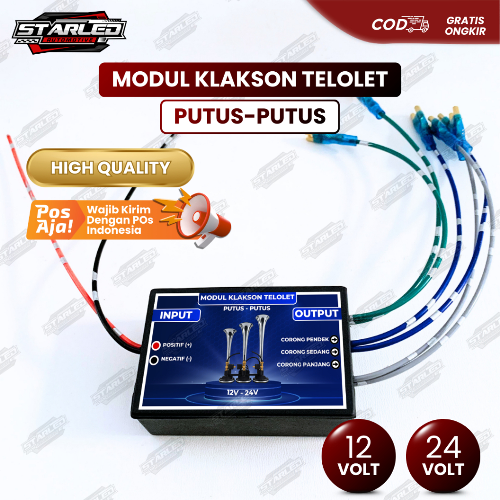 RELAY MODUL KLAKSON TELOLET 3 CORONG PUTUS-PUTUS 12V-24V ALA MARCO ITALY