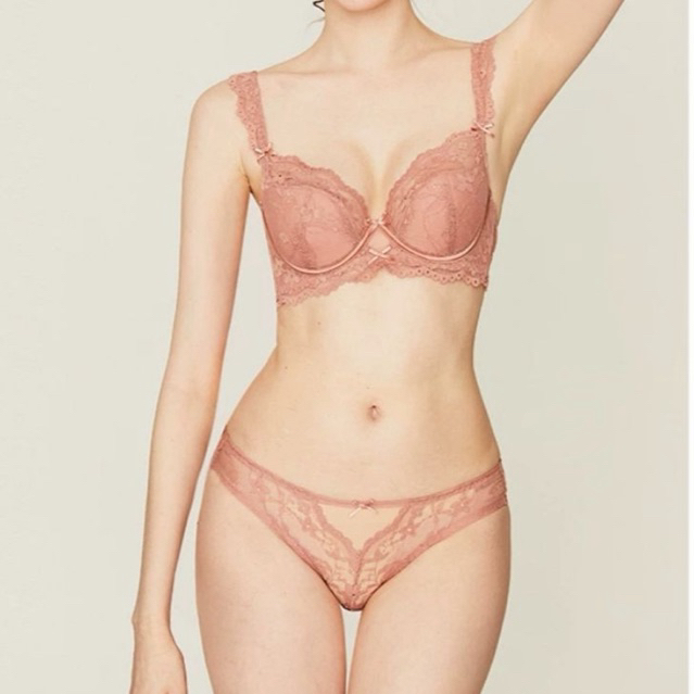 Rosie BRA SET BH dan CD Panties Flower Pink Lacey Thong Brazilian Lace VS Senza Secret Pakaian Dalam