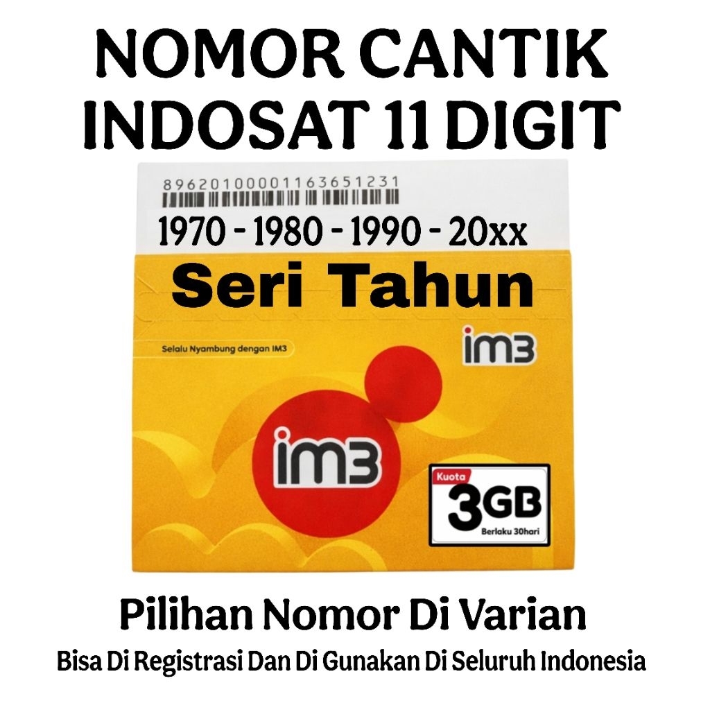 Nomor Cantik Tahun Indosat Im3 Ooredoo Kartu Perdana Internet Kuota 3GB Freedom