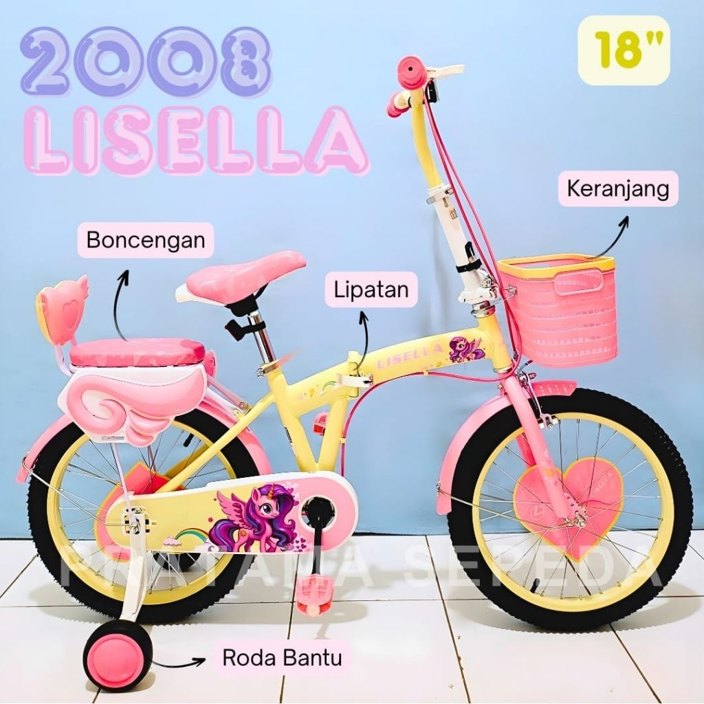 Sepeda Lipat Perempuan 18 Inch Lisella 2008 Model Terbaru Keranjang Depan Boncengan Jok Empuk