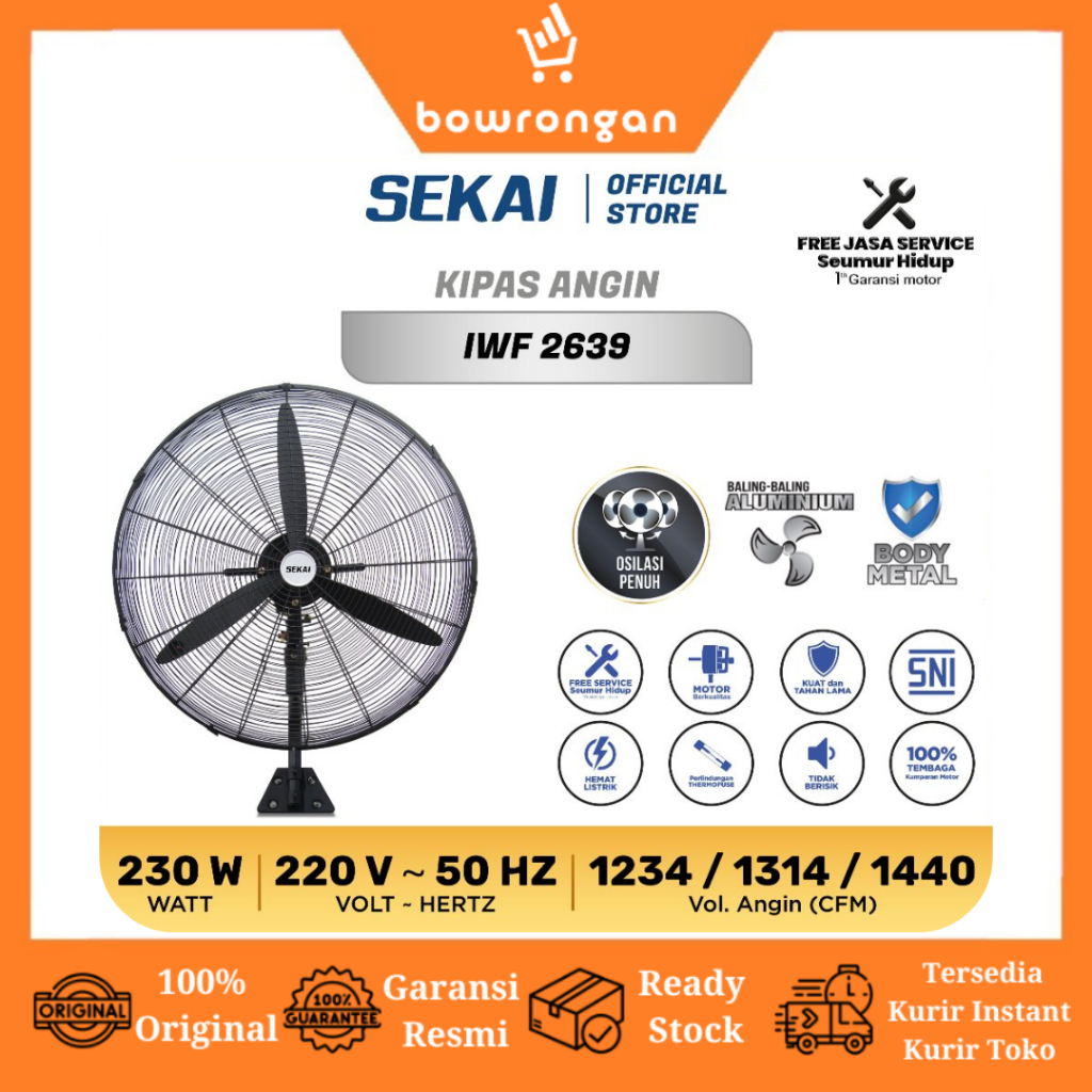 SEKAI Kipas Angin Dinding Tornado Besi IWF 2639 (26" dgn Bearing)