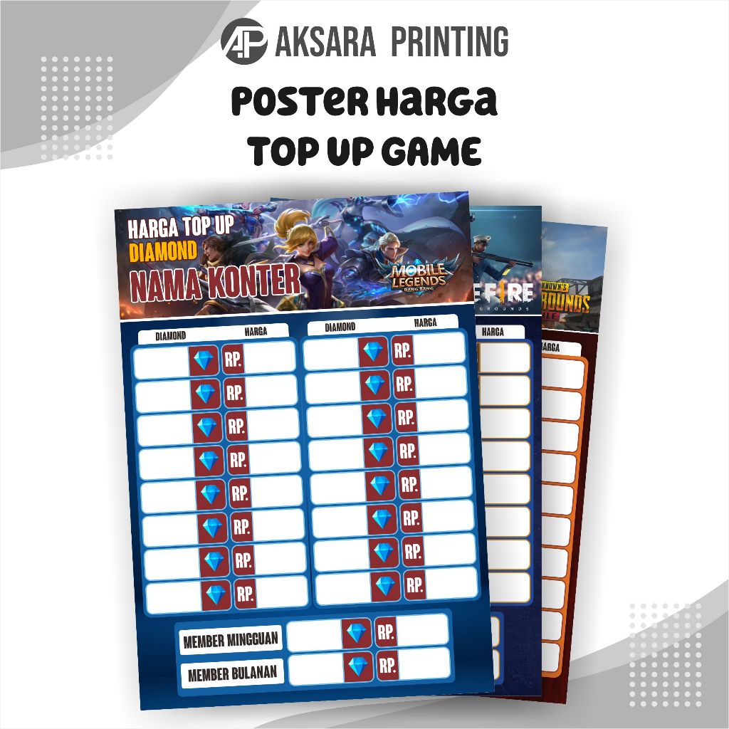 Poster Top Up Game Poster Konter Daftar Harga Top Up Game