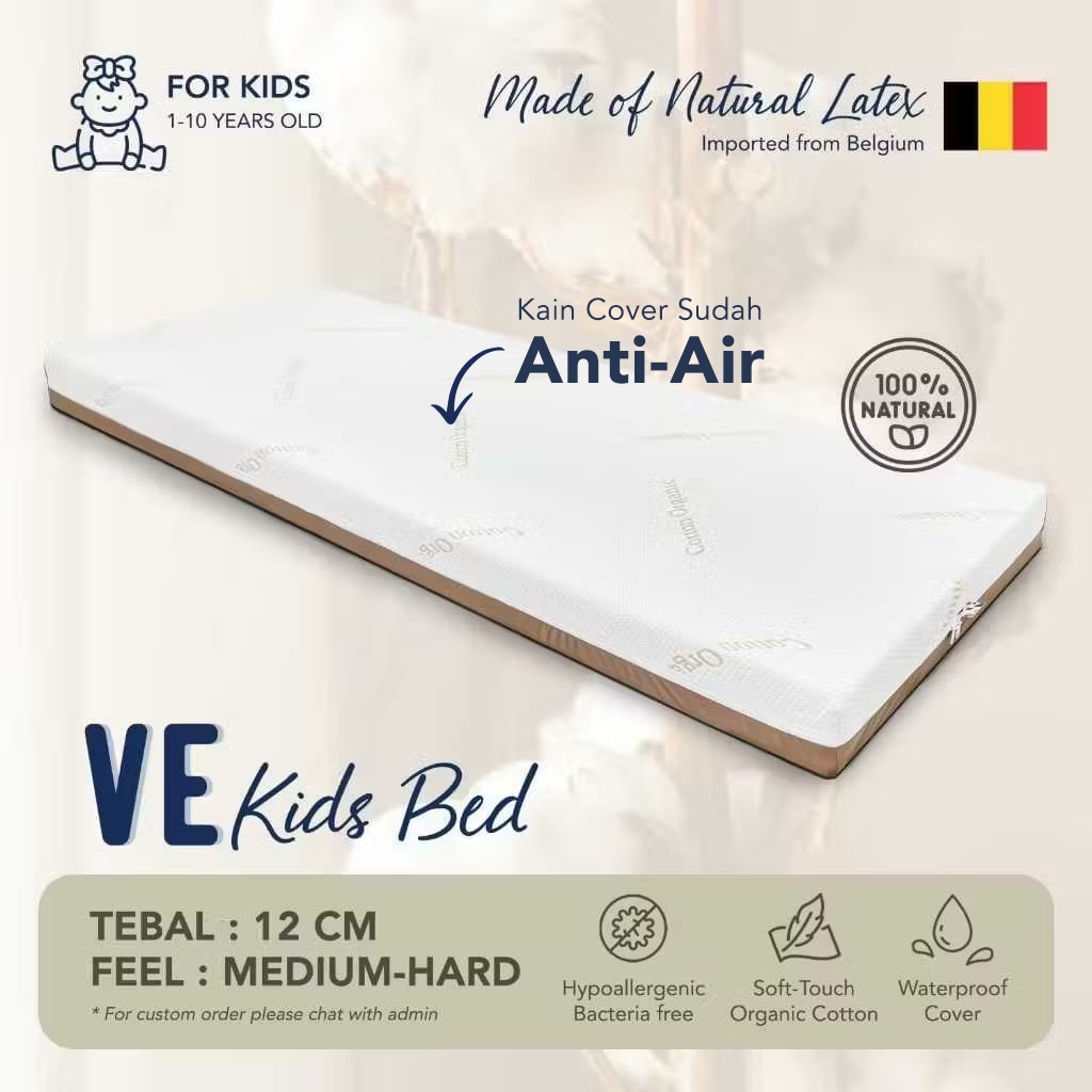 VE Kids - Kasur Full Latex Anak / Matras Kesehatan Waterproof Tebal 12CM/16CM Anti Tungau