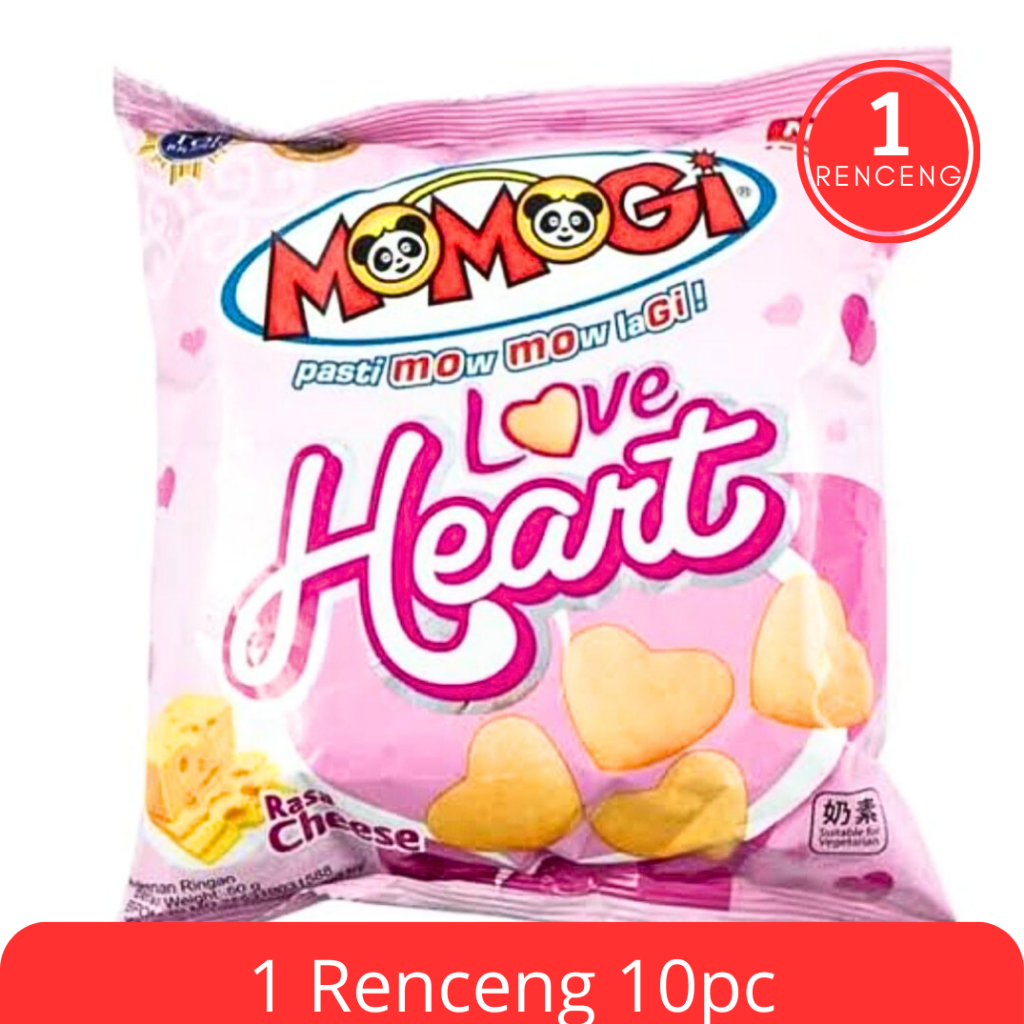 Snack Momogi Love Heart 20gr Isi 10pcs | Camilan Jagung Renyah Bentuk Hati dengan Rasa Gurih dan Lez