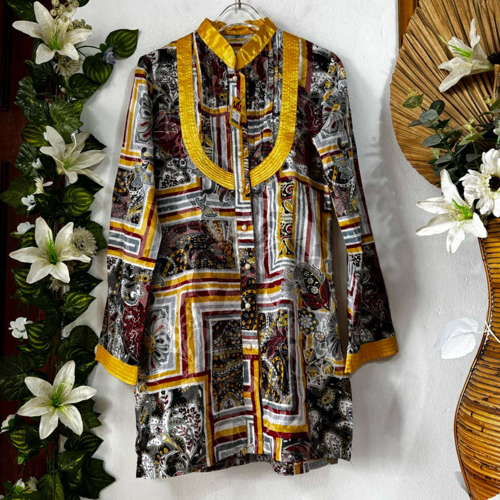 Tunik Katun motif list Kuning