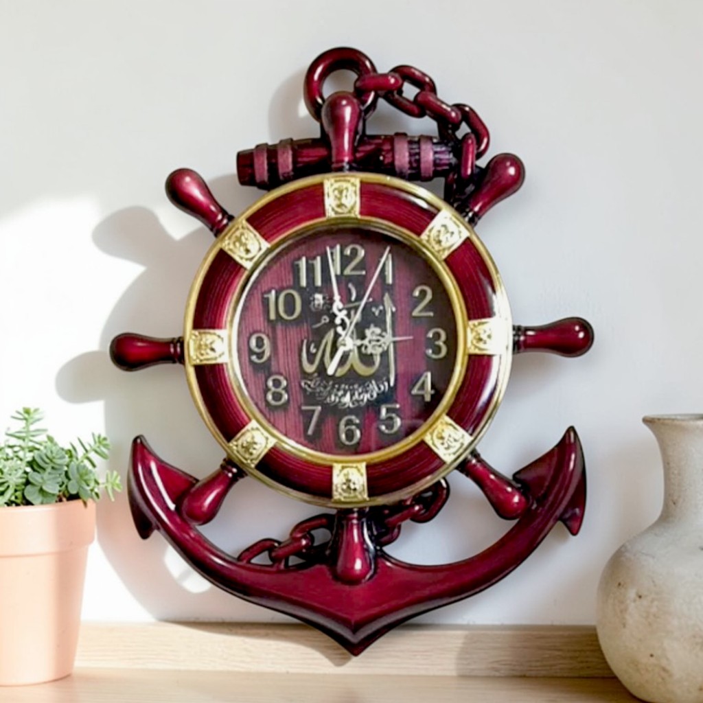 ESA Jam Dinding Kaligrafi Islami Bentuk Jangkar Bunyi Tiap Jam 8848