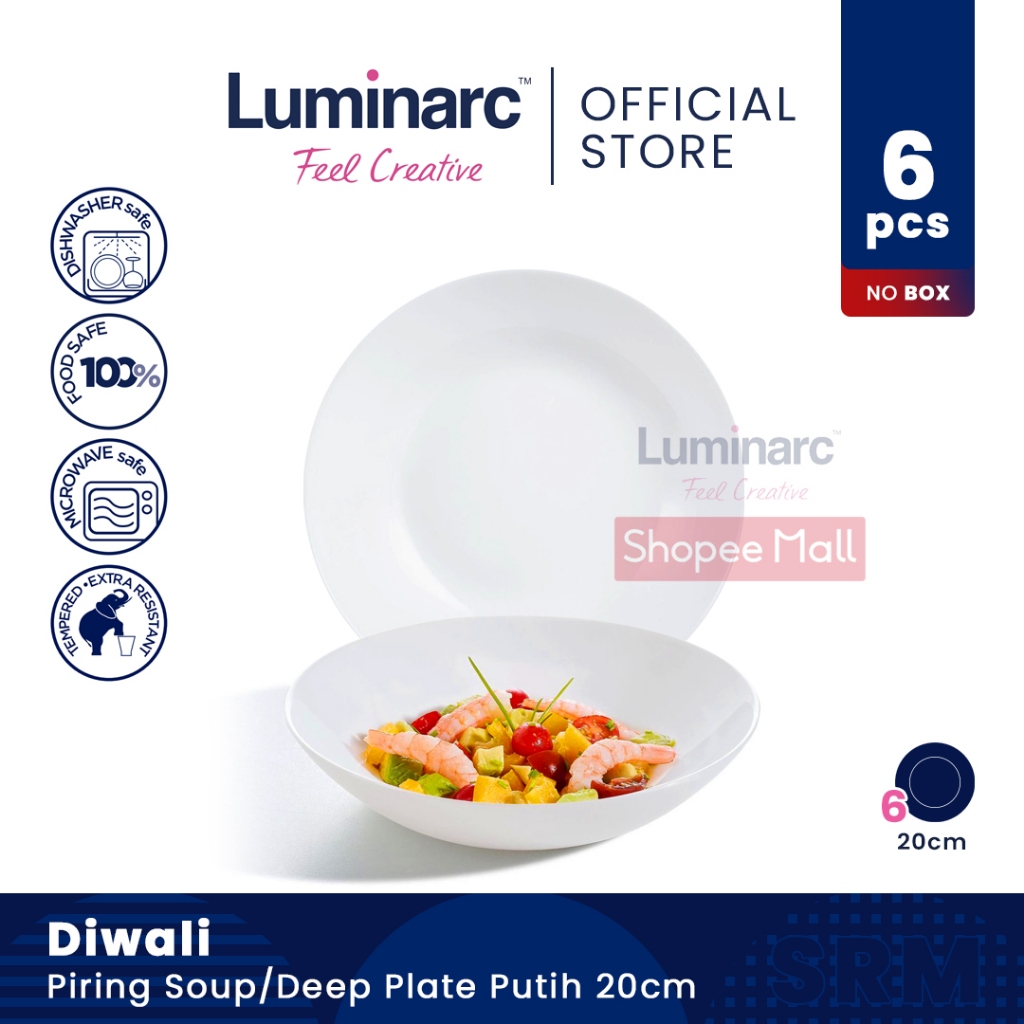 LUMINARC Piring Soup/Deep Plate Diwali Putih 20cm - 6pcs