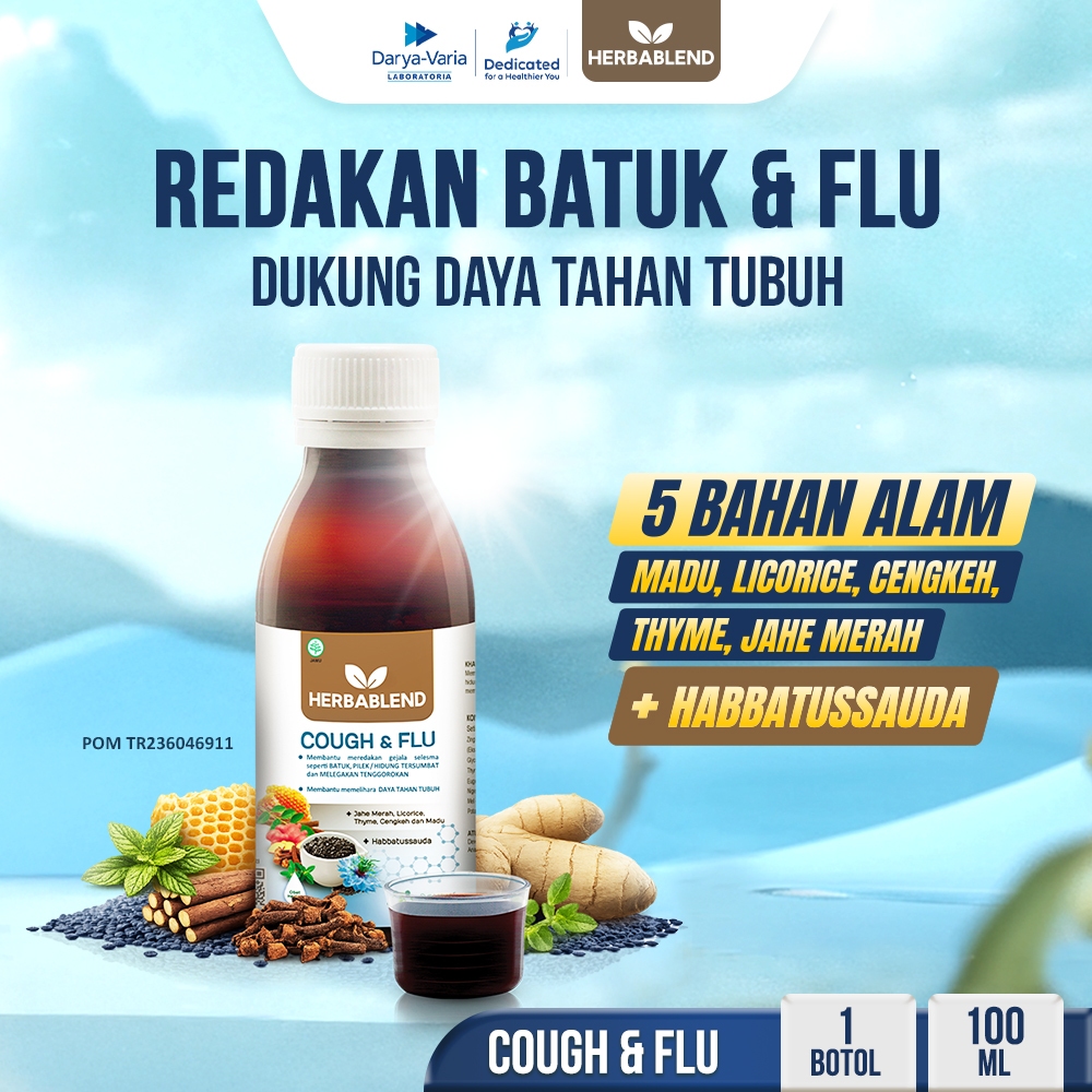 Herbablend Cough & Flu (1 botol x 100 ml) Suplemen Kesehatan Habbatussauda | obat batuk herbal | oba