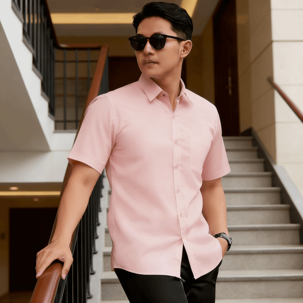 Sallamahgo Hem Pria Polos Biru Lengan Pendek Tekstur 3D | Poshboy Leisure Shirt