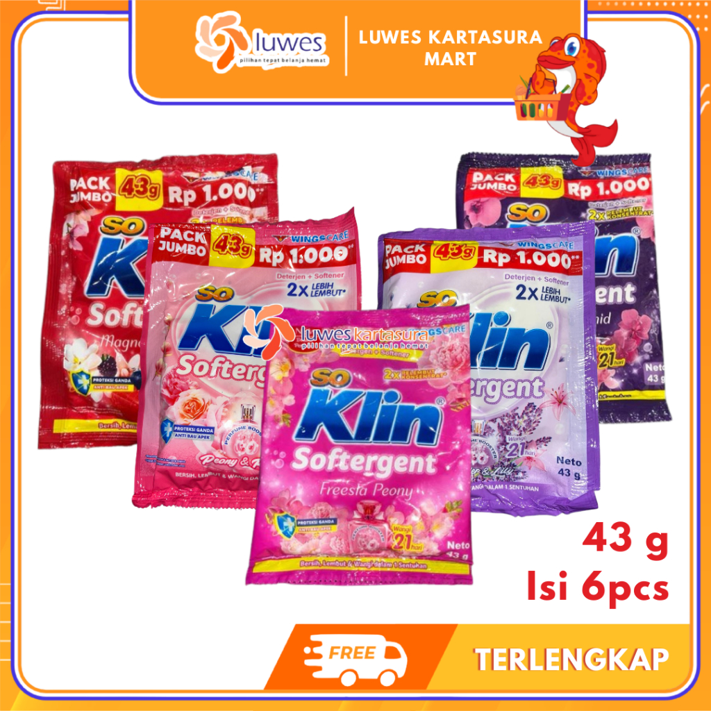 [LUWES] So Klin Bubuk Softergent Deterjen + Softener Sachet - 43g | So Klin Softergent 6pcs Detergen
