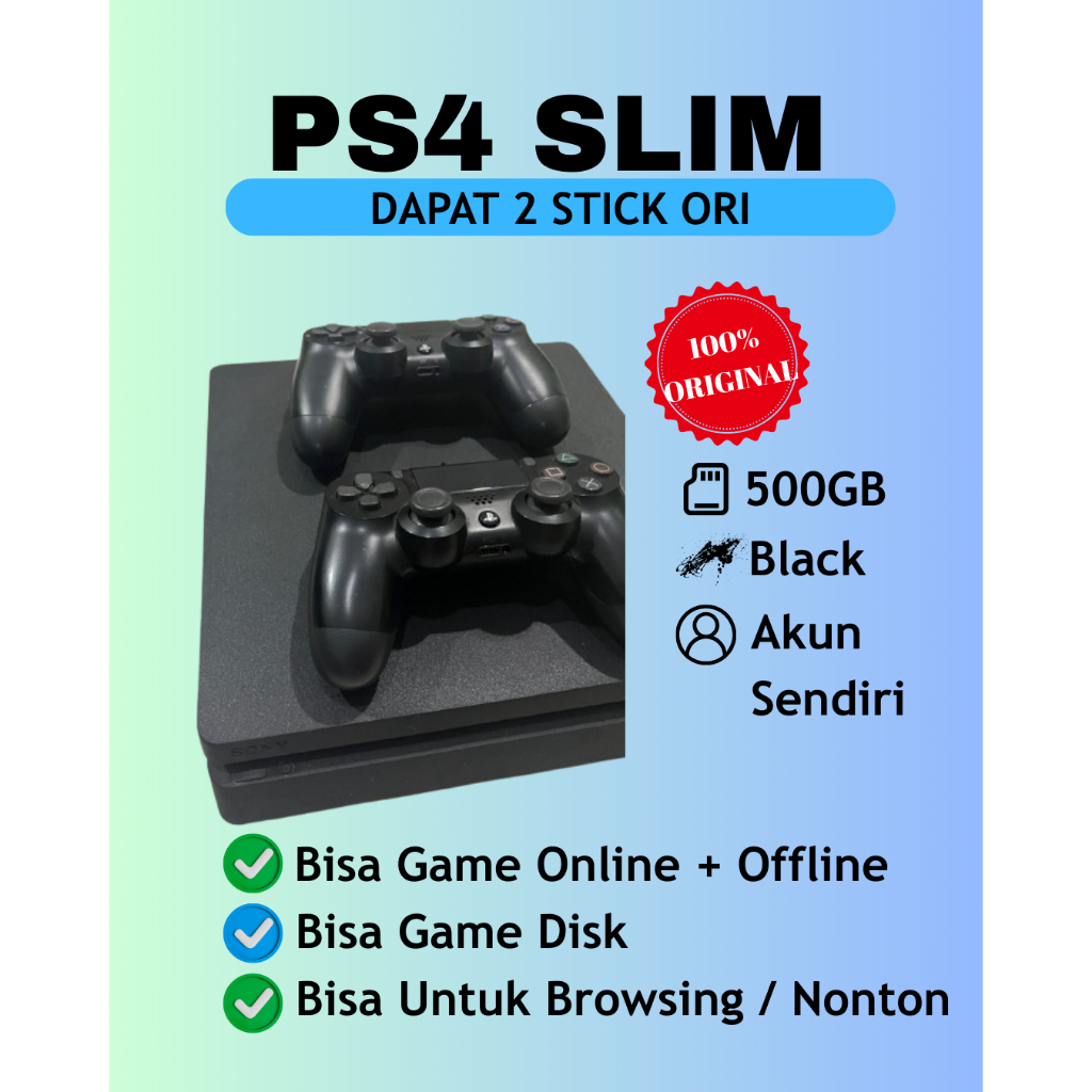 PS4 SLIM ORI + 2 STIK ORI 500GB BEKAS